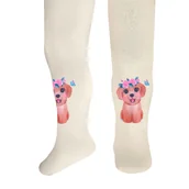 Rajstopy - Rajstopy dziecięce milusie mikrofibra ecru z kolorowym nadrukiem pieskiem w wianku, ecre, Milusie - miniaturka - grafika 1