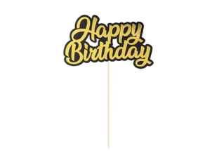 Topper na tort Happy Birthday złoto-czarny - 1 szt. - Ciasta i półprodukty do ciast - miniaturka - grafika 1
