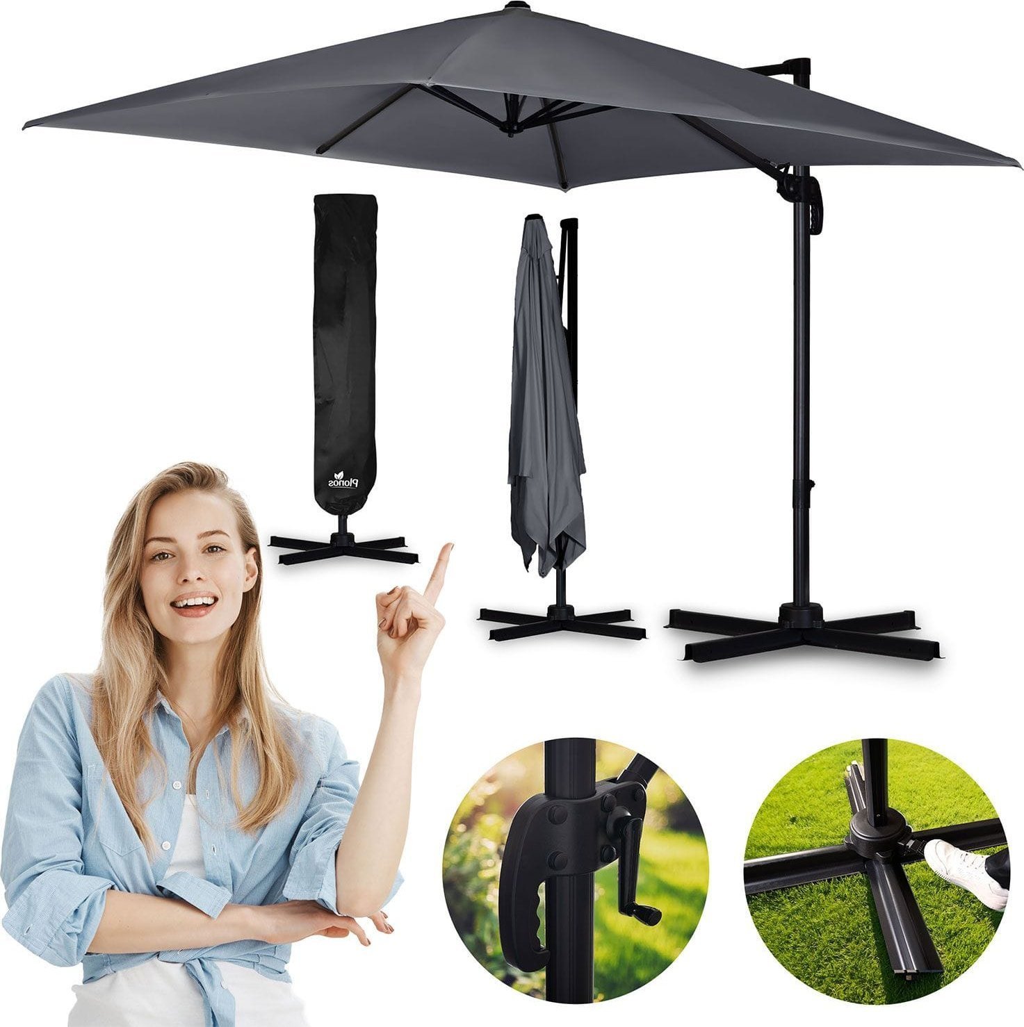 Plonos Parasol ogrodowy składany 8 segmentowy 420 cm z pokrowcem PL-883