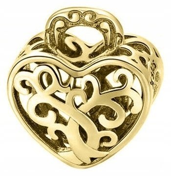 Złoty Charms Serce Kłódka Zamek Serduszko Ażurowe Roślinka SREBRO 925