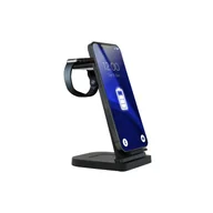 Ładowarki do telefonów - ładowarka indukcyjna 3w1 LEDŁadowarka bezprzewodowa Ładowarka do telefonu komórkowego 15 W kompatybilna ze smartfonem, zestawem słuchawkowym TWSSmartwatch Black - miniaturka - grafika 1
