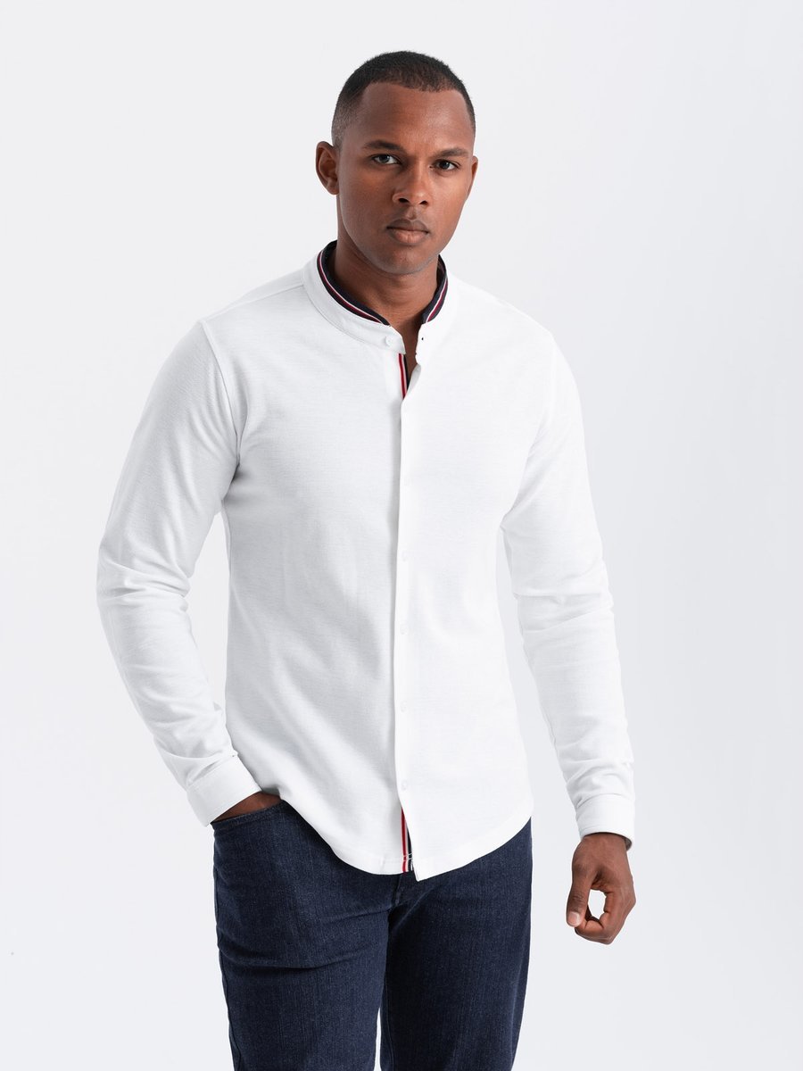 Męska koszula bawełniana SLIM FIT biała ze stójką V1 OM-SHCS-0178 rozm. XXL