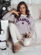 Swetry damskie - Sweter damski AURORA w paski ecru-fioletowy - miniaturka - grafika 1