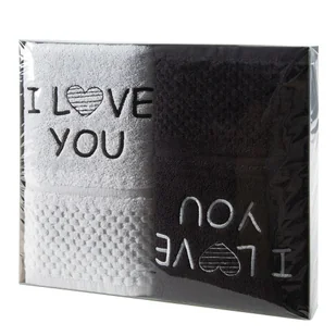 Komplet ręczników 2 cz. 2x50x90 I love you srebrny czarny 550 g/m2 frotte zestaw upominkowy 23 - Ręczniki - miniaturka - grafika 1
