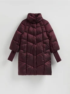 Reserved - Długa pikowana kurtka - burgundowy - Kurtki damskie - miniaturka - grafika 1