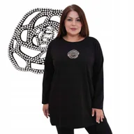 Bluzki damskie - RÓŻA LUŹNA TUNIKA BLUZKA blask kwiat cyrkonie BAWEŁNA wygodna 54 56 7XL 8XL - miniaturka - grafika 1