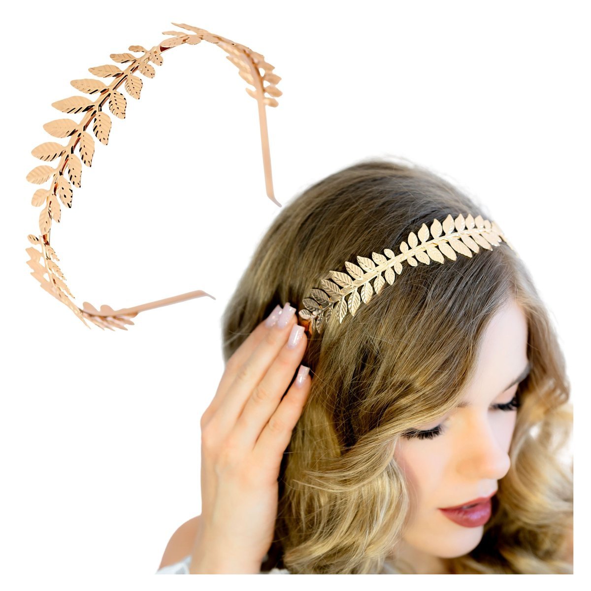 Opaska do Włosów Złota Wąska Metalowa z Ozdobnymi liśćmi Lekka i Wygodna
