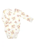 Body dla niemowląt - Dziewczęce body bawełniane długi rękaw Kwiaty kremowe Nicol,r.74 - miniaturka - grafika 1