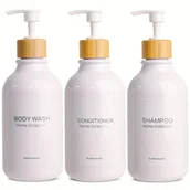 Pozostałe akcesoria kosmetyczne - TEMU 3 szt. Butelki do Szamponu i Odżywki z Uchwytami Ściennymi - 16,9 oz, Bursztynowy Plastik, Bezalkoholowe, Przezroczyste Ciało & Białe Nakrętki, - miniaturka - grafika 1