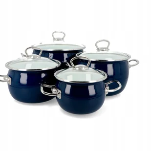 GARNKI EMALIOWANE Z POKRYWKĄ INDUKCJA GAZ EMALIA NACZYNIA OLKUSZ ZESTAW 8EL - Zestawy garnków i patelni - miniaturka - grafika 1