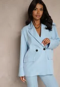 Marynarki i żakiety damskie - Jasnoniebieska Pudełkowa Marynarka Oversize o Dwurzędowym Fasonie Kositia - miniaturka - grafika 1