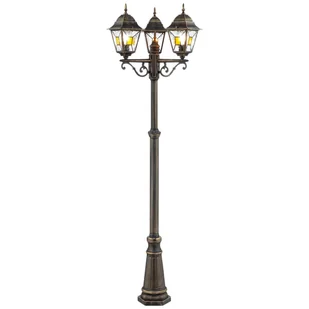 Metalowa lampa uliczna Janel 90985A86 Brilliant latarnia potrójna złoty czarny - Lampy ogrodowe - miniaturka - grafika 1