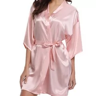 Szlafroki damskie - Szlafrok satynowy - Różowy XXL - miniaturka - grafika 1
