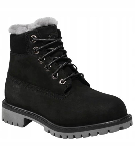 TIMBERLAND CZARNE ŚNIEGOWCE Z NUBUKU Z SZARYM FUTERKIEM 34 3CB