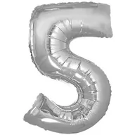 Balony i akcesoria - GoDan Balon foliowy, cyfra 5, srebrny, 35 cm - miniaturka - grafika 1
