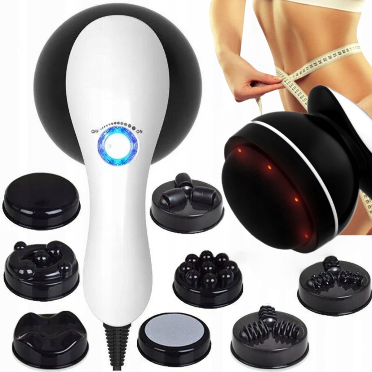 Masażer Wibracyjny Zestaw 9 W 1 Do Wyszczuplania Ciała I Redukcji Cellulitu