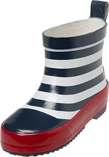 Playshoes Dziecięce kalosze z półcholewką z naturalnego kauczuku, modne buty przeciwdeszczowe unisex z odblaskami, w paski, Marine White, 26 EU - Kalosze damskie - miniaturka - grafika 1