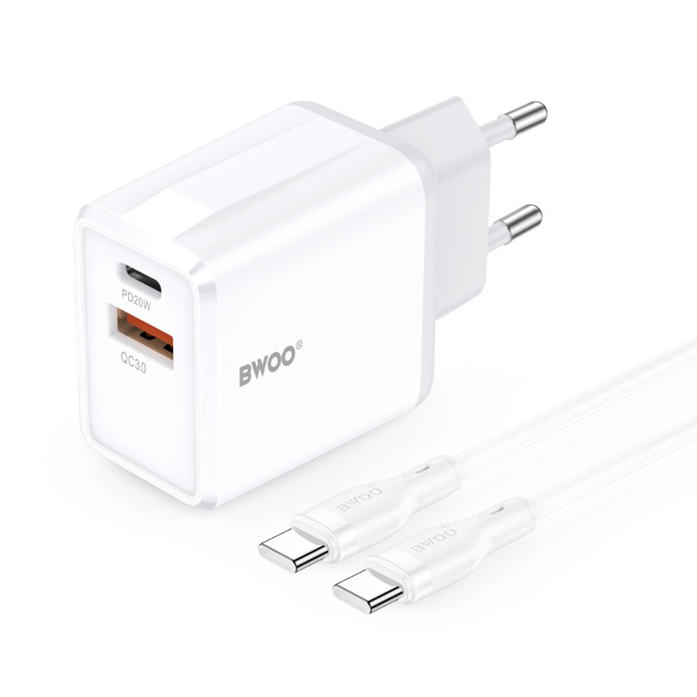 Ładowarka sieciowa BWOO CDA182 QC 1x USB-A + 1x USB-C 3,8A 38W z kablem USB