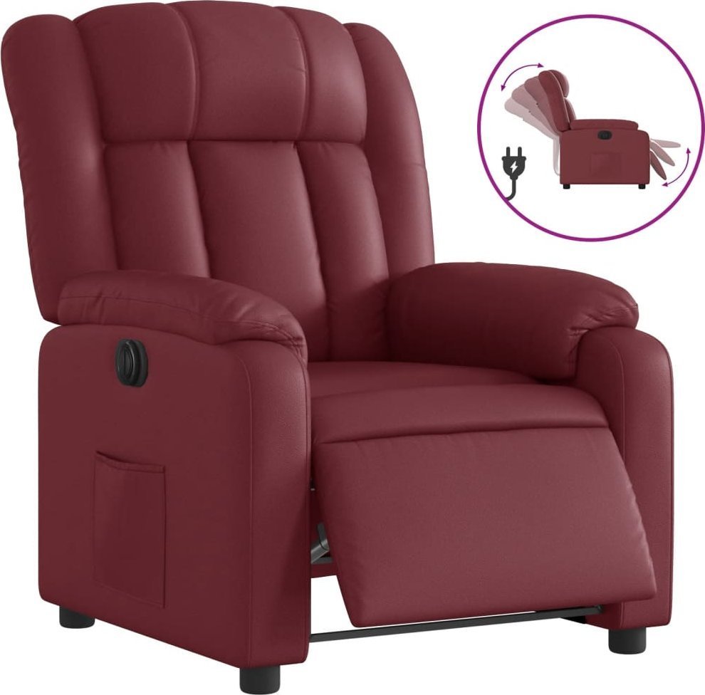 Elektryczny fotel rozkładany, winna czerwień, sztuczna skóra