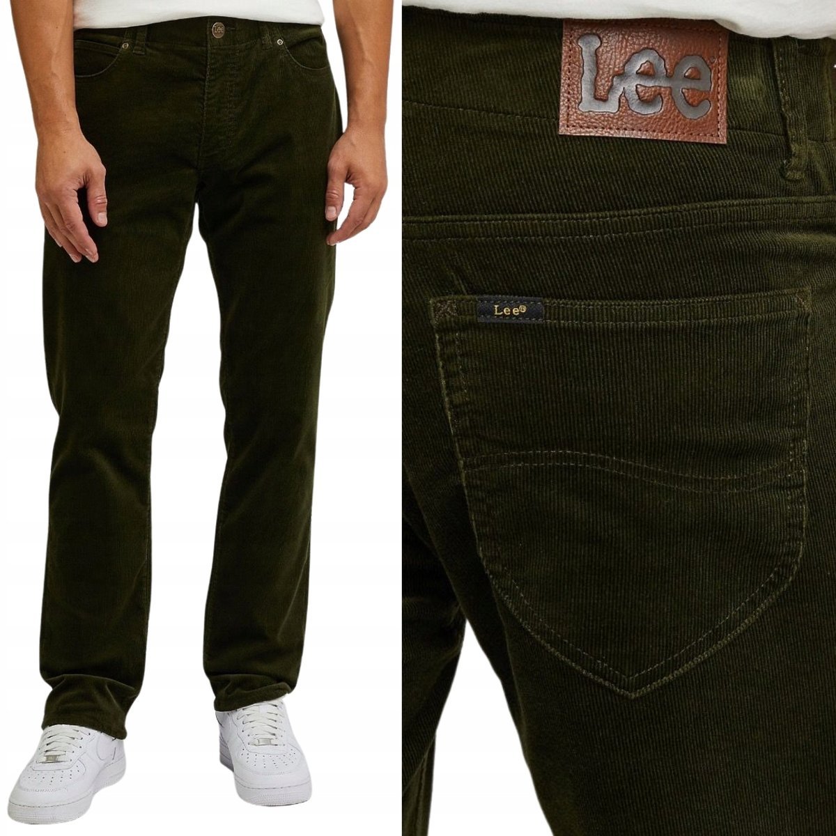 Lee STRAIGHT FIT MVP Extreme Motion Olive WYGODNE ZIELONE SZTRUKSY W32 L32