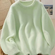 Swetry damskie - TEMU Damski Sweter w Kolorze Miętowej Zieleni - Delikatny Tunika z Okrągłym Dekoltem, W Pastelowych Odcieniach Mintu i Jasnej Szarości. Przyjemna - miniaturka - grafika 1