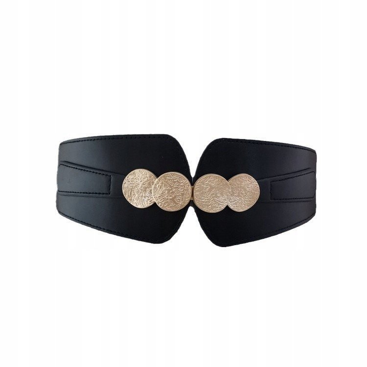 czarny PASEK damski elastyczny skóra elegancki dodatek do płaszcza dla pani