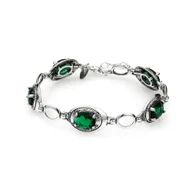 Bransoletki - Srebrna bransoletka oksydowana z dużymi błyszczącymi zielonymi cyrkoniami pr925 - miniaturka - grafika 1