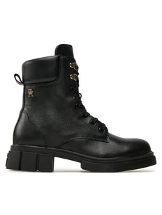 Tommy Hilfiger Trapery Lace-Up Biker Leather FW0FW08167 Czarny - Botki damskie - miniaturka - grafika 1