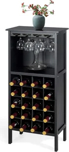 KOMFOTTEU szafka na wino, stojak na wino z 20 butelkami i 4 rzędami uchwytów na kieliszki, pionowy stojak na butelki 42 x 25 x 96 cm, drewniany stojak na wino do kuchni, jadalni, baru (czarny) - Butelki termiczne - miniaturka - grafika 1