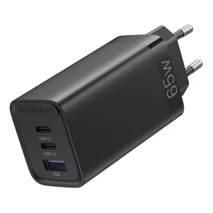 Ładowarka Sieciowa Vention FEDB0-EU 2xUSB-C USB-A GaN 65W Czarna - Ładowarki do telefonów - miniaturka - grafika 1