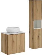 Meble łazienkowe - Zestaw meblowy 60cm z blatem, umywalką nablatową Wiki i szafką wysoką - miniaturka - grafika 1