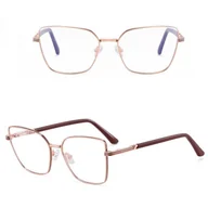Okulary korekcyjne, oprawki, szkła - Damskie okulary Kocie Oczy zerówki do komputera BLUE LIGHT z fleksami 25145B Różowe Złoto/Bordo - miniaturka - grafika 1