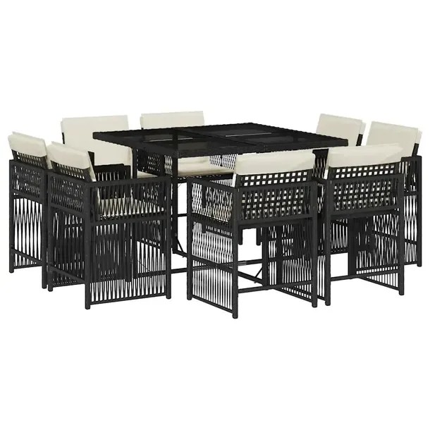 Zestaw mebli ogrodowych czarny rattan PE, stół 110x106x73 cm, krzesło 50