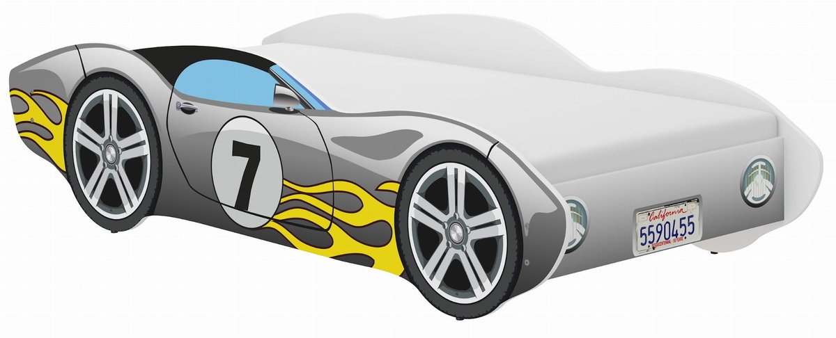 Łóżko dziecięce Autko CORVETTA 140x70 SZARE z płomieniem