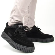 Półbuty damskie - Lee Cooper LCJ-24-01-2973 Sneakersy damskie skórzane ocieplane na zimę platforma czarne - miniaturka - grafika 1