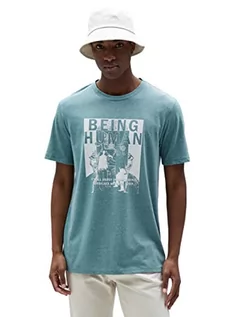Koszulki męskie - Koton Męski t-shirt z nadrukiem z nadrukiem z napisem "Detailed Slim Fit" Crew Neck Cotton, Zielony (786), XS - grafika 1