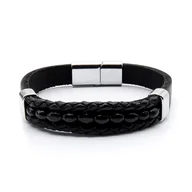 Bransolety męskie - Bransoletka skórzana czarna - skóra naturalna - rzemyki + koralik EM - EM Men's Accessories - miniaturka - grafika 1