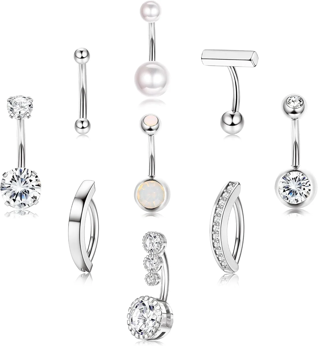 KOLCZYKI DO PĘPKA 9 SZTUK ZESTAW STAL CHIRURGICZNA NOWOCZESNE PIERCING