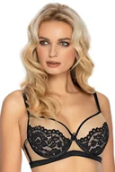 Biustonosze - Biustonosz Push Up Koronkowy Super Modelujący Cielisty Tiulowy Czarny 80B - miniaturka - grafika 1