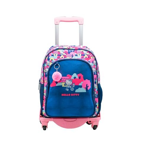 ToyBags Plecak szkolny Hello Kitty - podwójna komora z możliwością dostosowania + ROSE BOCZNA OCHRONNA SAMOCHÓD I STOPER PRZEDNI ANTI Upadek 4 kółka obrotowe - 44 x 30 x 20 cm, Biały, M, Casual