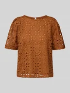 Bluzki damskie - Bluzka z haftem angielskim i okrągłym dekoltem - miniaturka - grafika 1