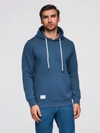 Bluzy męskie - Bluza męska dresowa BASIC kangurka z kapturem - granatowa V4 B1674 L - miniaturka - grafika 1