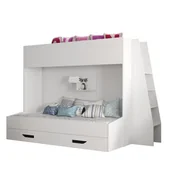 Łóżka dla dzieci i młodzieży - Abiks Łóżko piętrowe Antresola PARTY 17 biały + biały + czarny - miniaturka - grafika 1