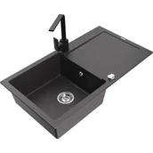 Zlewozmywaki z baterią - Mexen Leo zlewozmywak granitowy 1-komorowy z ociekaczem i baterią kuchenną Rita, czarny nakrapiany - miniaturka - grafika 1