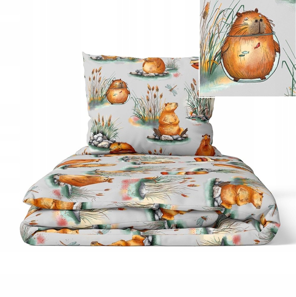 Pościel Dziecięca 140x200cm dla dziecka , wzór: Capibary Szare