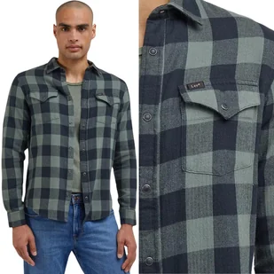 Lee CLEAN WESTERN SHIRT Fort ZIELONA KOSZULA W KRATĘ REGULAR ZATRZASKI M - Koszule męskie - miniaturka - grafika 1