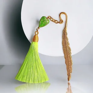 Zakładka PREMIUM : serce : jaspis cesarski : limonka - Zakładki do książek - miniaturka - grafika 1
