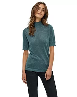 Swetry damskie - Minus Lima T-shirt damski z golfem | czarny t-shirt damski | koszulka damska z wysokim dekoltem i półrękawami | Basic Shirt damska elegancka | klasyczny sweter damski z dzianiny, 483l Sea Mist Lurex, - grafika 1
