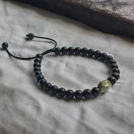 Bransolety męskie - Męska bransoletka : PIRYT & ONYKS : regulowana - Pakamera - miniaturka - grafika 1