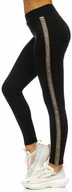 Spodnie sportowe damskie - Czarno-pomarańczowe legginsy damskie z nadrukiem Denley W82339 - miniaturka - grafika 1